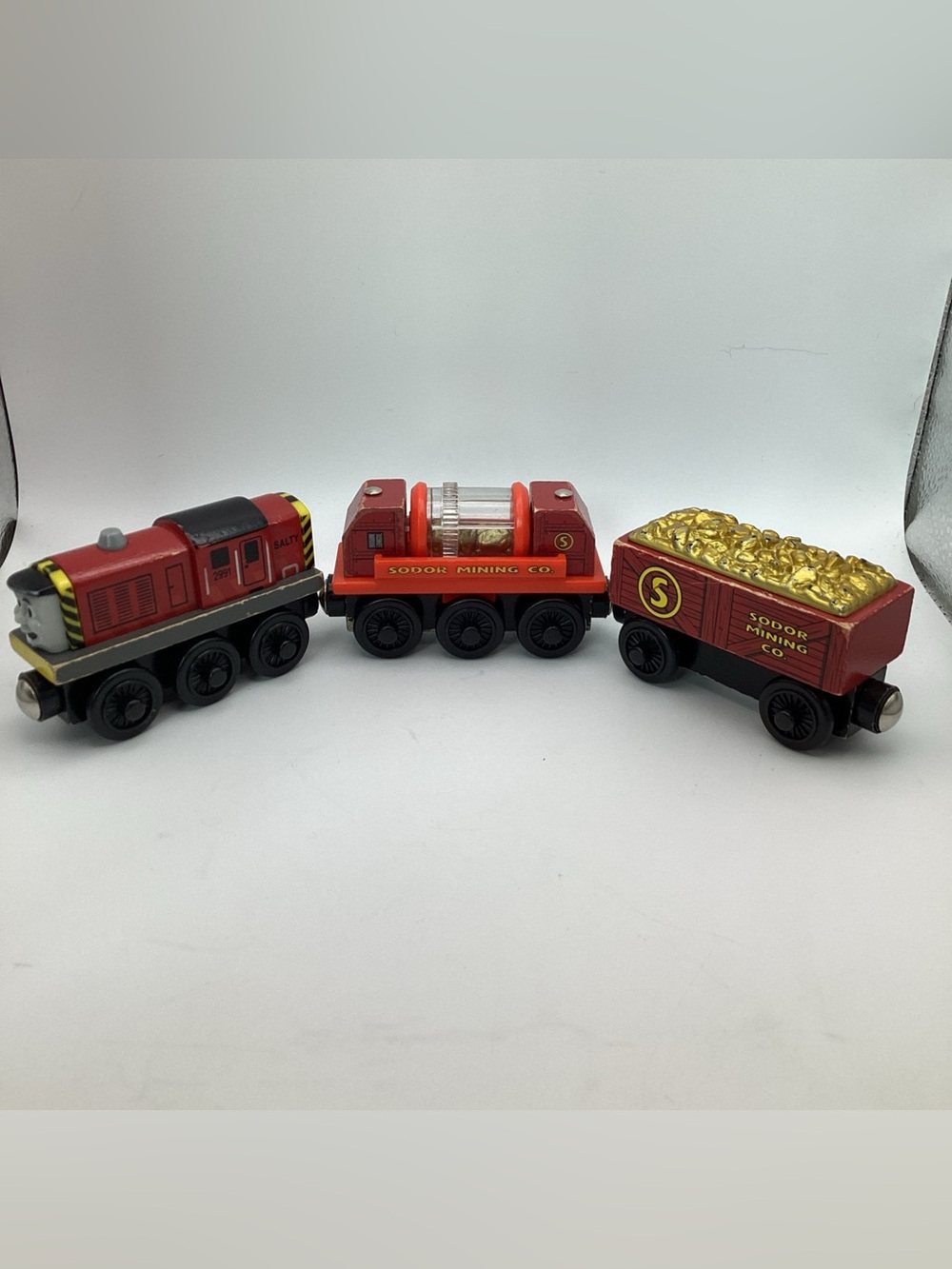 Thomas Wooden Railway Salty Gold Prospectors Cars 2003 Gold Car Sifting Mining